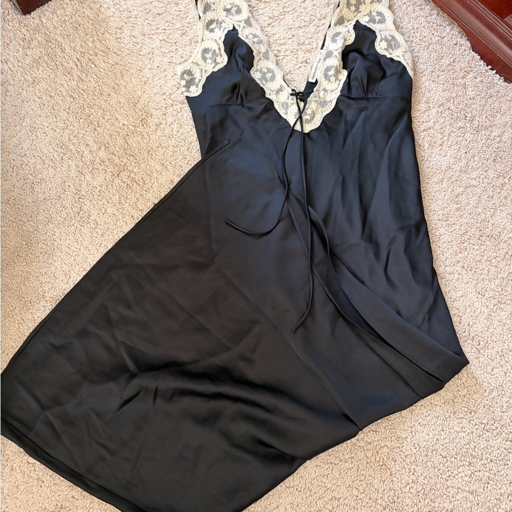 Abercrombie & Fitch Black Maxi Slip Dress with Cream Lace Trim